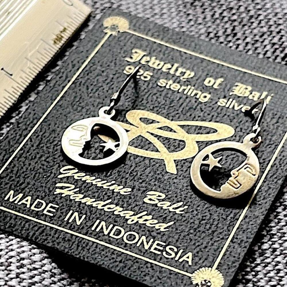 Vintage-New Handcrafted 925 Sterling Silver Moon&Star Earrings - Jewelry of Bali